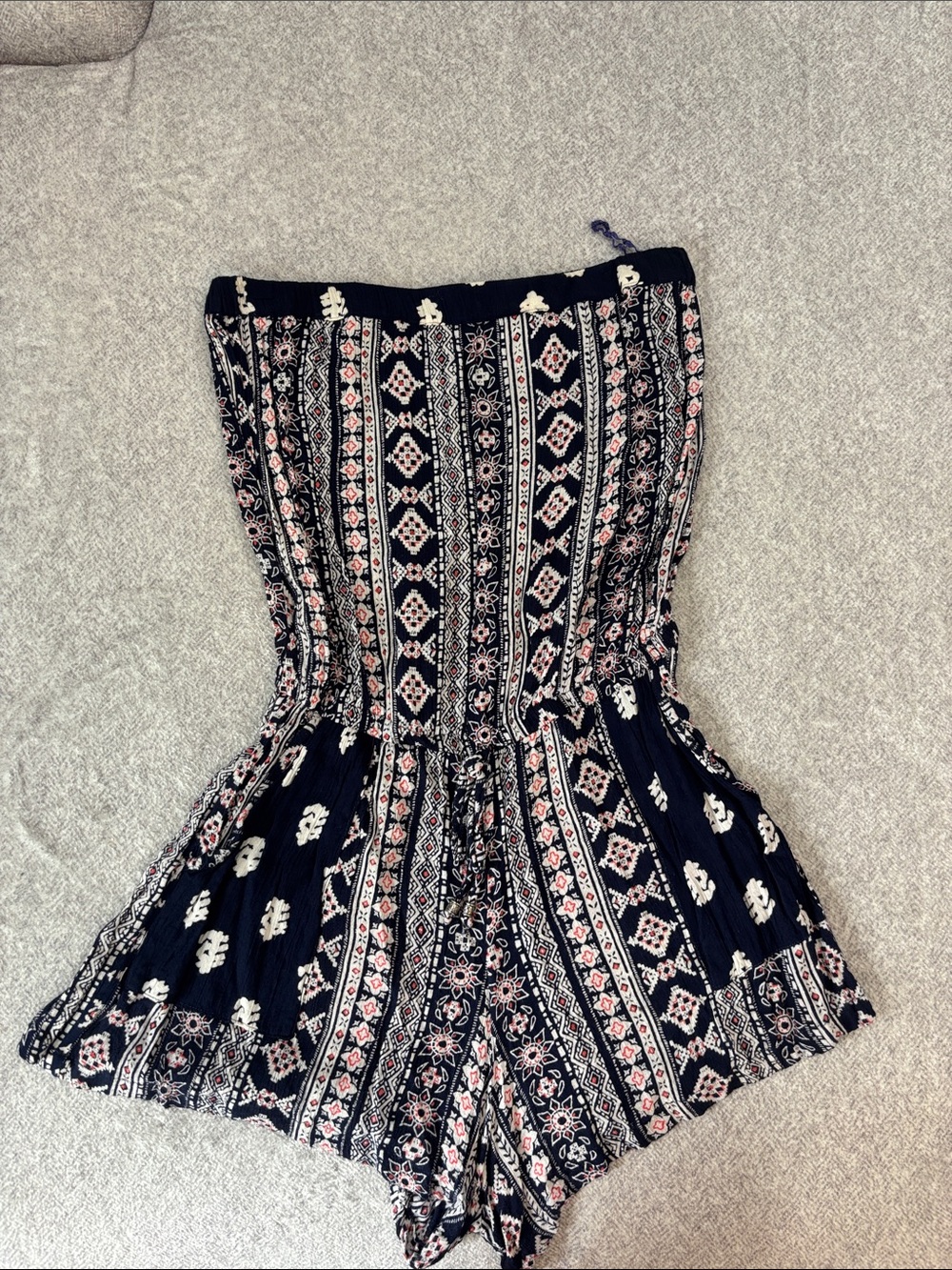 Strapless Navy Boho Print Romper